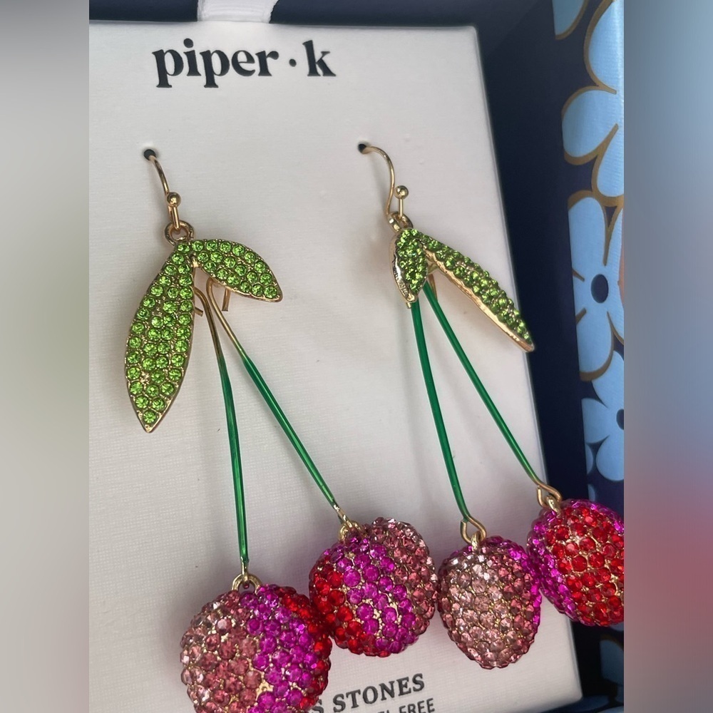 Piper K Cherry Dangle Earrings,Cherry Earrings,Piper K Earrings. - Picture 9 of 12